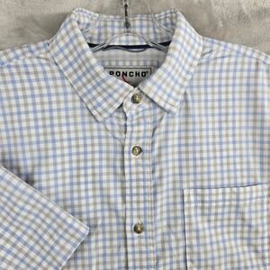 PONCHO Mens Medium Slim Fit Check Short Sleeve Button Down Shirt ultra-lite